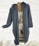 Trendy warm damesvest met capuchon in de kleur blauw maat 36 38