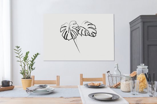 Illustration d'art au trait botanique deux grandes feuilles toile 2cm 120x80 cm - Tirage photo sur toile (Décoration murale salon / chambre) / Peintures Fleurs sur toile