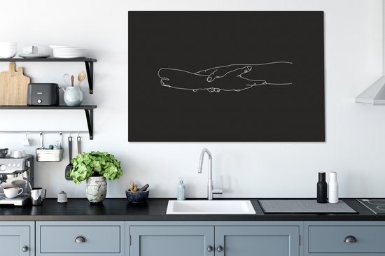 Peinture sur toile Zwart - Wit - Main - Dessin au Line - 120x80 cm - Décoration murale
