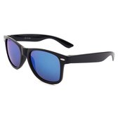 KJG - Klassieke Zonnebril - Zwart Montuur - Blauw Spiegel