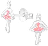 Joy|S - Zilveren ballerina oorbellen - glitter roze - ballet danseres