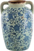 Clayre & Eef Decoratie Vaas 16*15*24 cm Blauw, Bruin Keramiek Rond Bloemen Decoratie Pot Bloempot Binnen