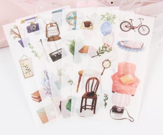 Washi Stickers Huis En Tuin – 6 Vellen Met Stickers – Z005 – Thema Huis En Tuin Meubilair En Planten – Bullet Journal – Scrapbooking – Agenda Stickers – Decoratie Sticker