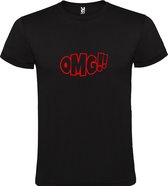 Zwart t-shirt met tekst 'OMG!' (O my God) print Rood size XS