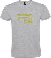 Grijs t-shirt met " Awesome sinds 1982 " print Goud size XS