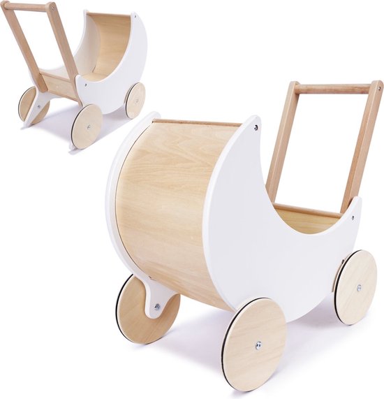 Product: Baby poppenwagen gondel - houten poppenwagen - poppenbuggy - wit, van het merk Merkloos