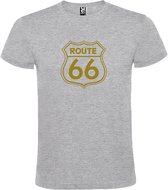 Grijs t-shirt met 'Route 66' print Goud size S
