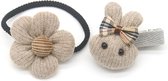 Dielay - Haaraccessoires Kinderen - Konijn en Bloem - 2 Stuks - Bruin