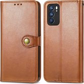 OPPO Reno 6 5G Hoesje - Mobigear - Snap Button Serie - Kunstlederen Bookcase - Bruin - Hoesje Geschikt Voor OPPO Reno 6 5G