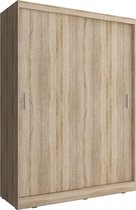 InspireMe- Zweefdeurkast Kledingkast Garderobekast met planken en kledingstang -150cm-KUBA A1 (Sonoma)