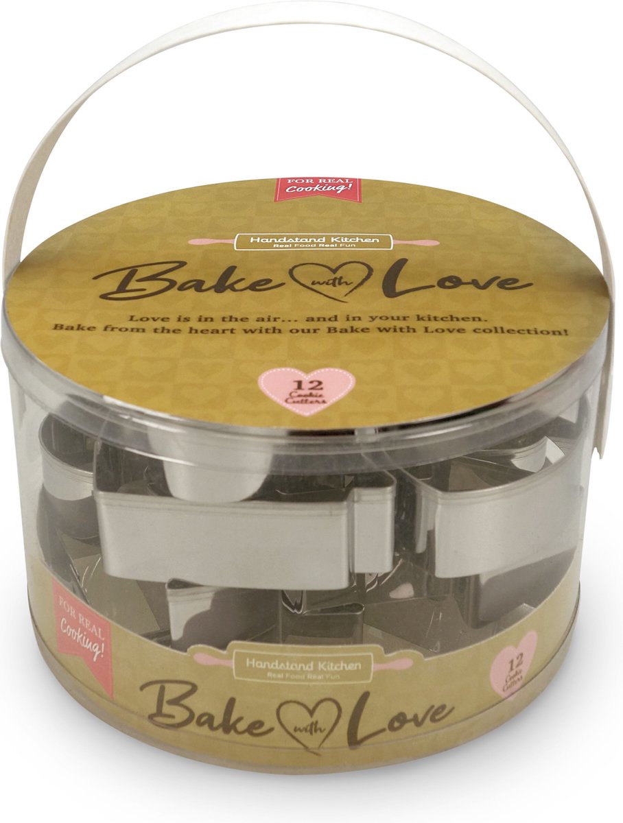 'Bake with Love' 12 stuks uitsteekvormpjes set / Valentijns koekjes bakken
