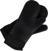 Relaxdays 2x ovenwanten siliconen - antislip - zwarte ovenhandschoenen - bbq handschoenen