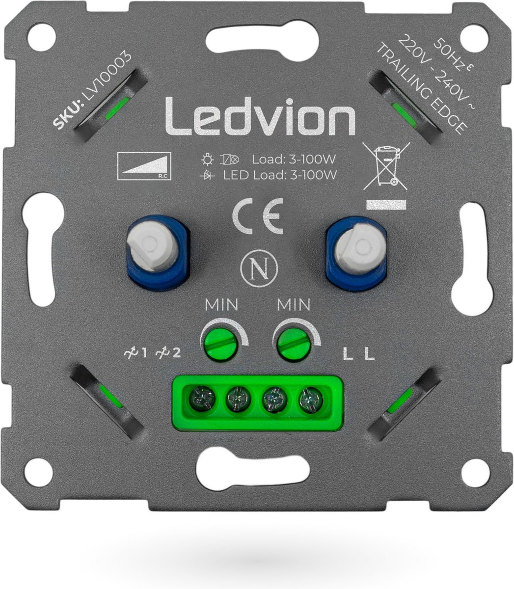 Ledvion LED Duo Dimmer 2x 3-100 Watt - 220-240V - Fase Afsnijding