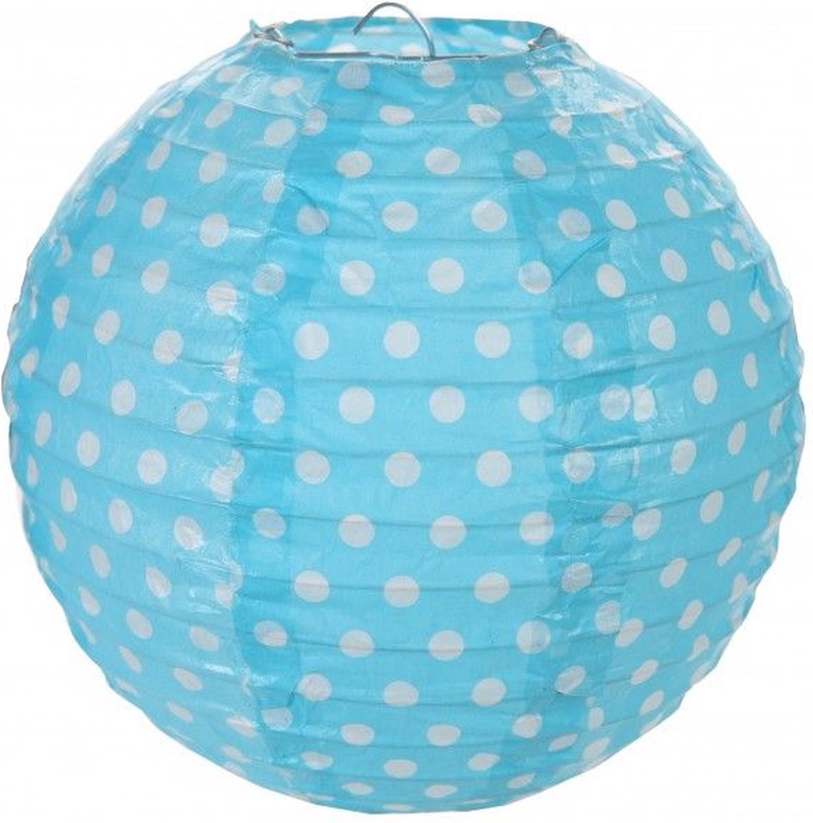 Papieren lampion 20cm lichtblauw met witte stippen, 2 stuks