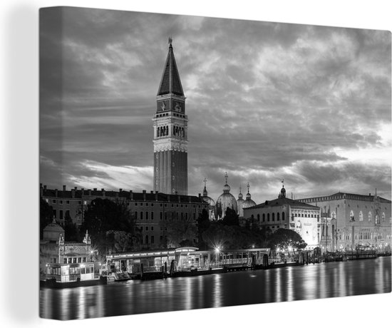 Canvas Schilderij Campanile di San Marco -zwart-wit - 30x20 cm - Wanddecoratie