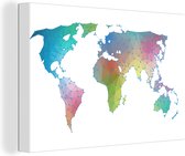 Canvas Wereldkaart - 30x20 - Wanddecoratie Wereldkaart Kinderen - Kleuren - Lijnen