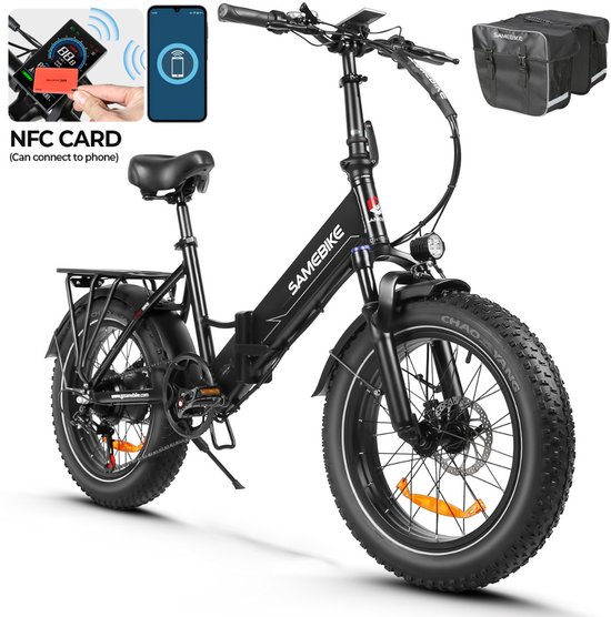 Elektrische fatbike 20×4 inch, 48V 13Ah batterij, 90 km bereik, 250W motor, dubbel vouwbaar, Shimano 7 versnellingen