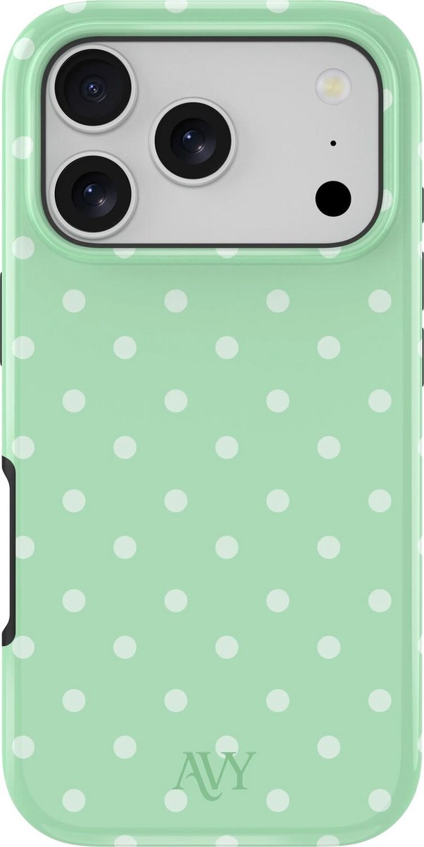AVY Hoesje geschikt voor Apple iPhone 17 Pro Max | Mint Breeze | Polka Dots | Matcha & Wit | Hard Shell Back Cover | Compatibel met MagSafe & Qi2