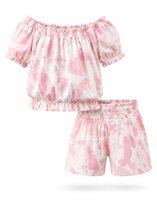 Meisjes Zomerset Roze - 2-delig (top + short) - Stijlvolle print - Maat 146/152 - korte broek + shirt