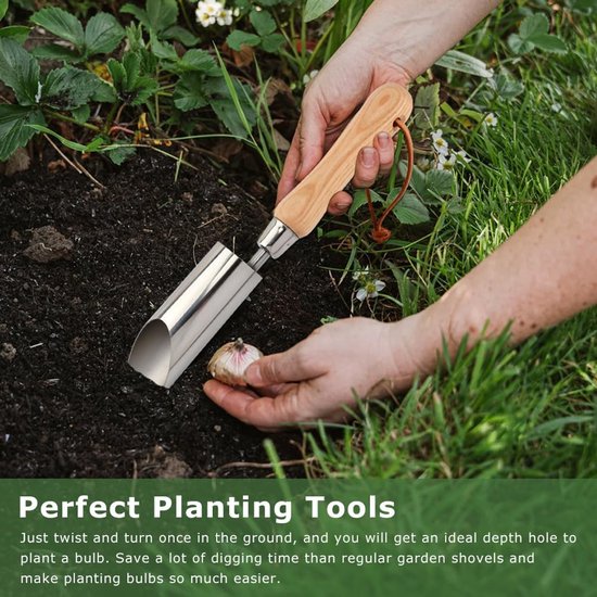 Ulisem - Bollenplanter - Roestvrij staal - 28 cm - Met houten handvat - Getande rand - Eenvoudig in de grond - Geschikt voor tulpen en lelies - Herbruikbaar en stevig van Ulisem — afbeelding 3