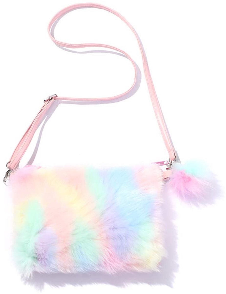 RetroFun Rainbow Plush Handtas voor Kinderen - Schoudertas met Verstelbare Band