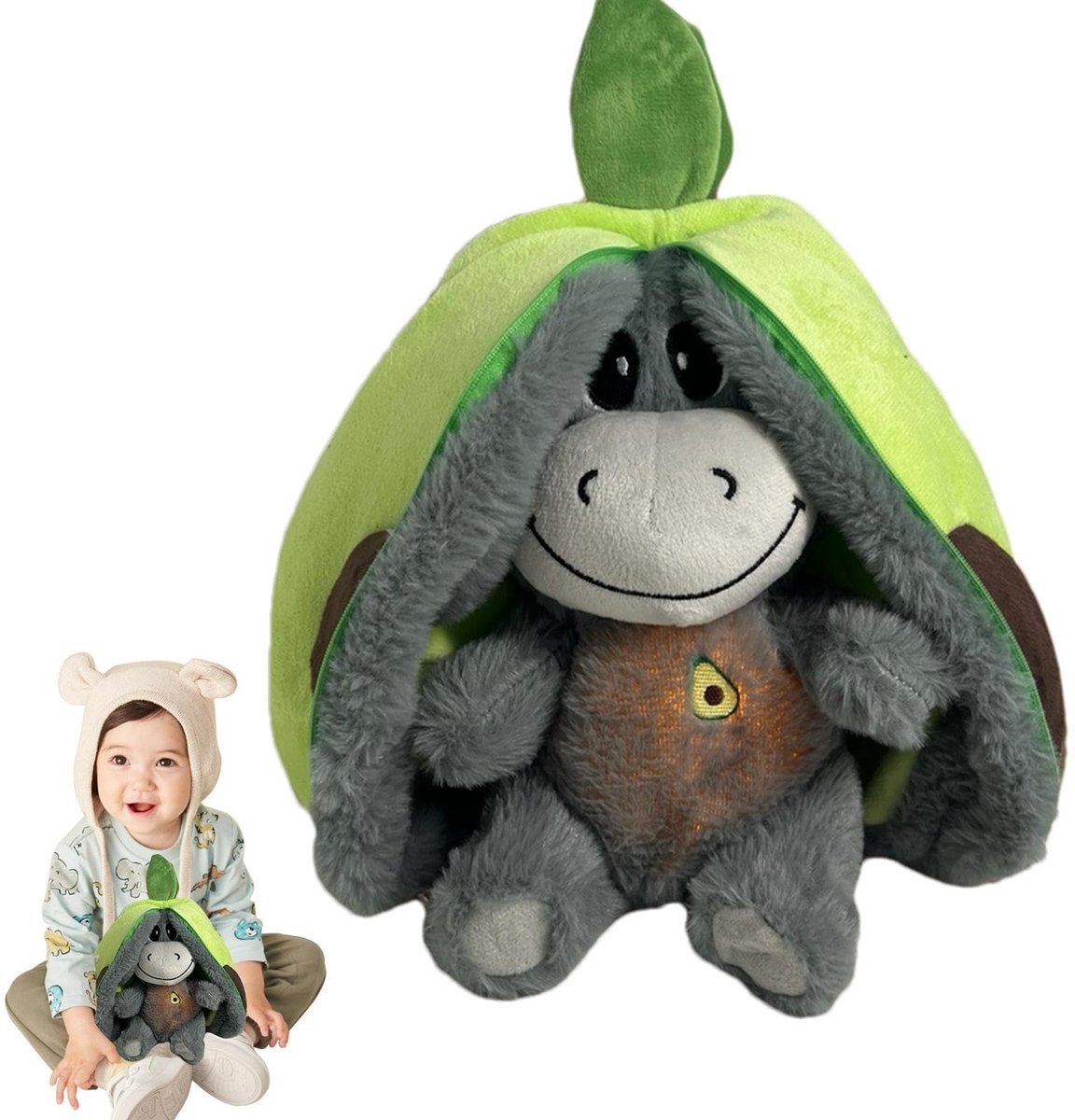 Sogiol - Interactieve knuffels - Breathing ezel Knuffel - Met Ritmische Ademhaling, Hartslag, Muziek & Licht