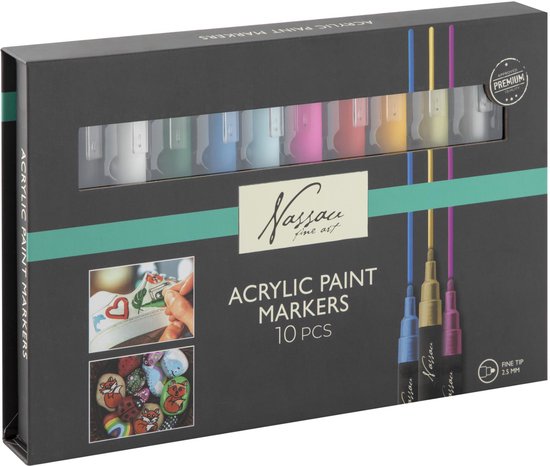 Nassau Fine Art Set à peinture acrylique – Qualité professionnelle – Polyvalent et durable – Pour Artistes, Hobby et DIY – Fermeture magnétique