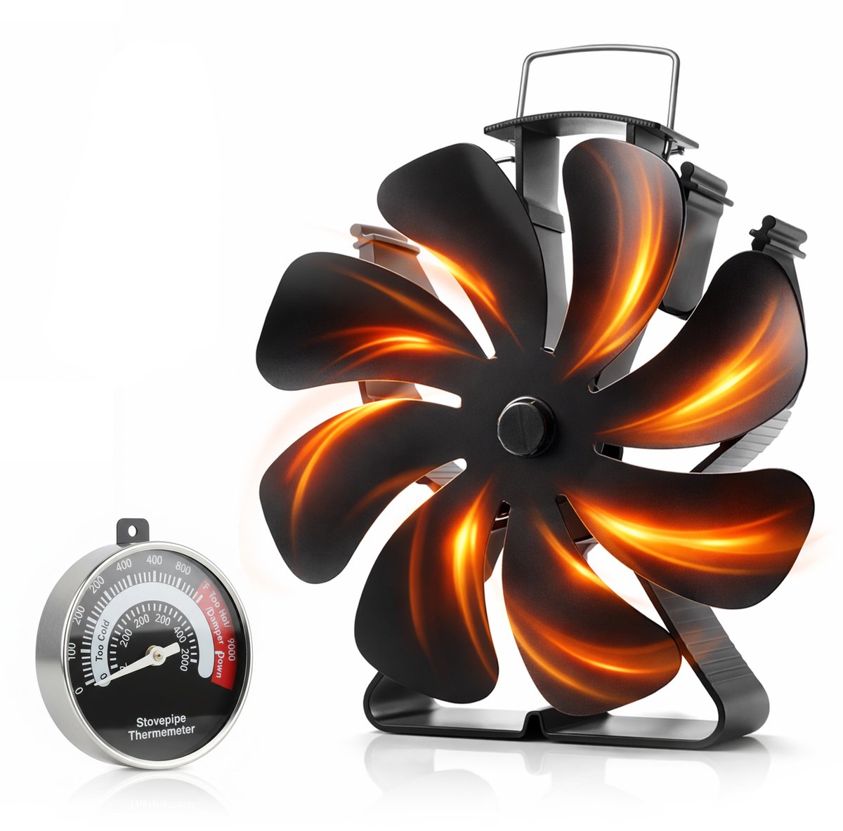 Vicon Kachelventilator met 8 Bladen - Geluidloos - Energiebesparend - Voor Houtkachel - Haard Ventilator - Ecofan