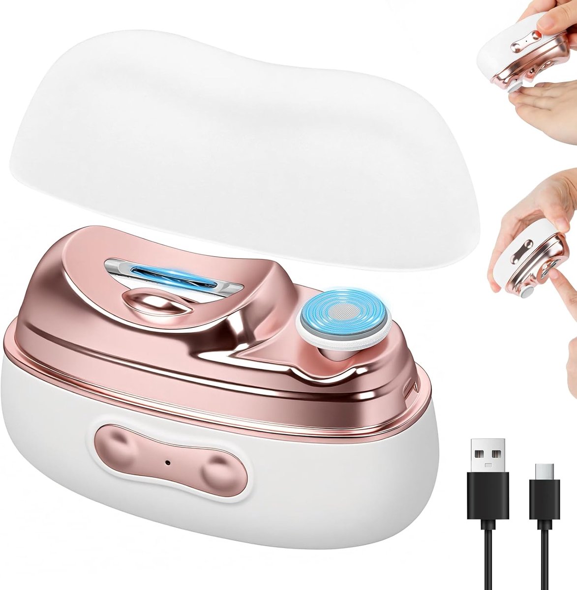 4-in-1 Elektrische Nagelknipper - Automatische Nageltrimmer met Vijl en Polijstfunctie - Nagelvijl - Nagelfrees - LED Licht - 2 Snelheden - USB-C Oplaadbaar - Stil en Veilig - Met Nagelopvangbak - Compact en Draadloos Ontwerp