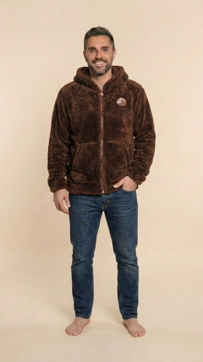 Knuffle Fleece Sweater® - Premium kwaliteit, warm & superzacht - Heerlijke fleece trui gemaakt van 100% duurzame Knuffle Fleece Fabric® - Uit een review: "Je gaat van deze sweater houden!" - In 3 kleuren, vanaf maat 122 tm XL - Dit is Bruin, maat L