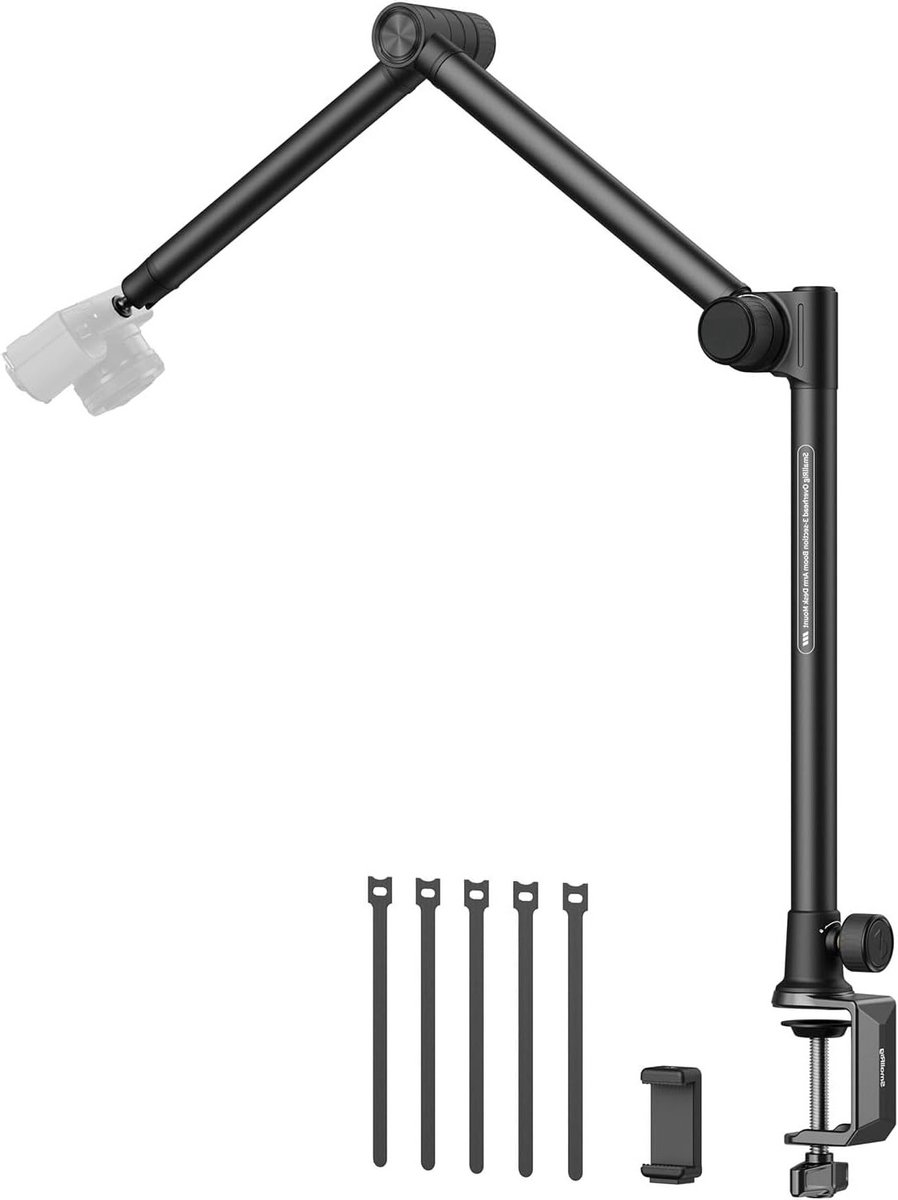 Overhead 3-Section Desktop Camera Bracket met Damping Boom Arm en 360° Swivel Ball Head voor Fotografie en Videografie