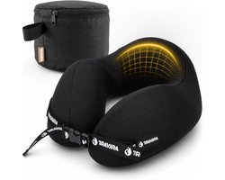 TRAVARA Nekkussen The Airhugger - Reiskussen - Voor Vliegtuig - Auto kussen - Traagschuim - Opblaasbaar en Memory Foam Combinatie - Zwart