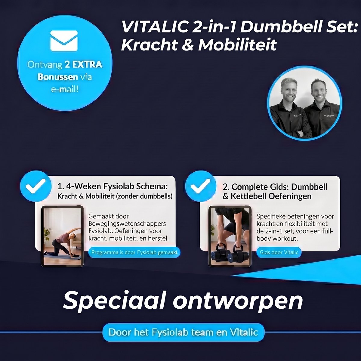 Vitalic 2-in-1 Dumbbell & Kettlebell Set | Gewichten van 1 tot 5.5 kg per stuk | Halters met gratis Kracht & Mobiliteitsschema van Fysiolab – foto 2
