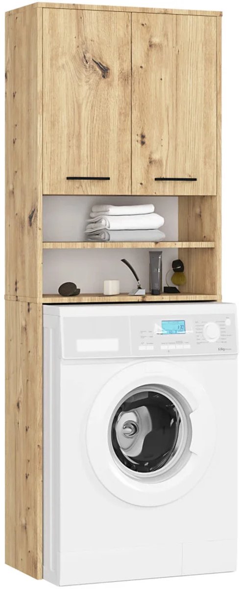 Badkamerkast voor Wasmachine FIN / Hoge Wasmachinekast met 2 Deuren / AKORD Furniture Factory / Artisan Eik / 65 x 180 x 30 cm