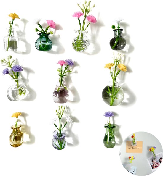 Koelkast magneet - Set van 10 stuks - Vaas - Mini Koelkastmagneet Vaasjes - Koelkastmagneten Decoratie - 3D Keramiek Mini Vaasmagneten - Decoratieve Minivaasjes - voor Hydroponische Planten - voor koelkast, keuken