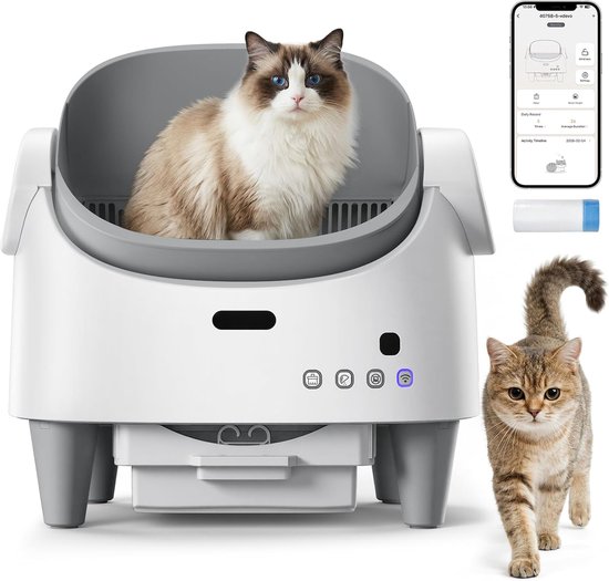 Automatische kattenbak met app, 15-sensoren, verstelbare ingang, geurbestrijding, voor katten van alle maten