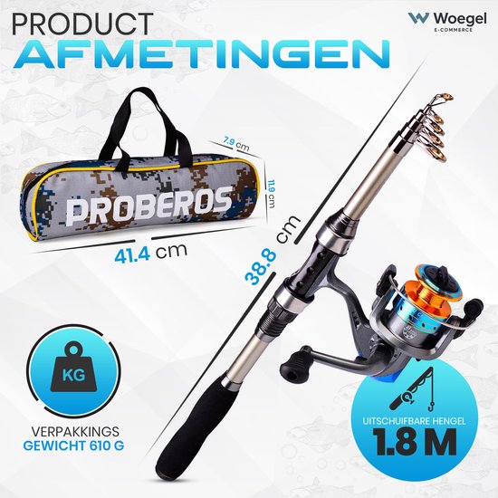 Woegel Vishengel Set Compleet – Hengelset met Vispullen & Hengelsport Accessoires – Inschuifbare Vishengel 1.8 Meter – Complete Vis Set — afbeelding 5