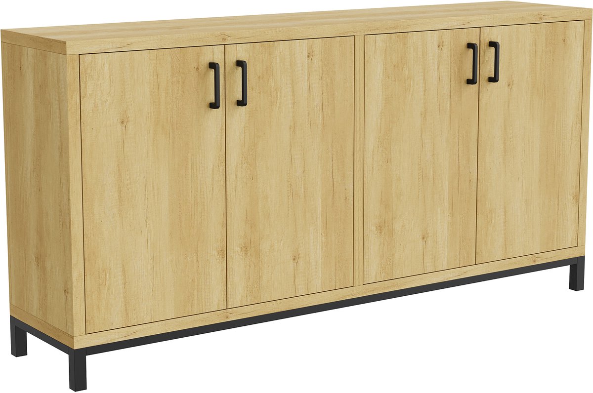 Dressoir met 4 deuren - Houtnerf - 160 cm lang - minimalistisch design