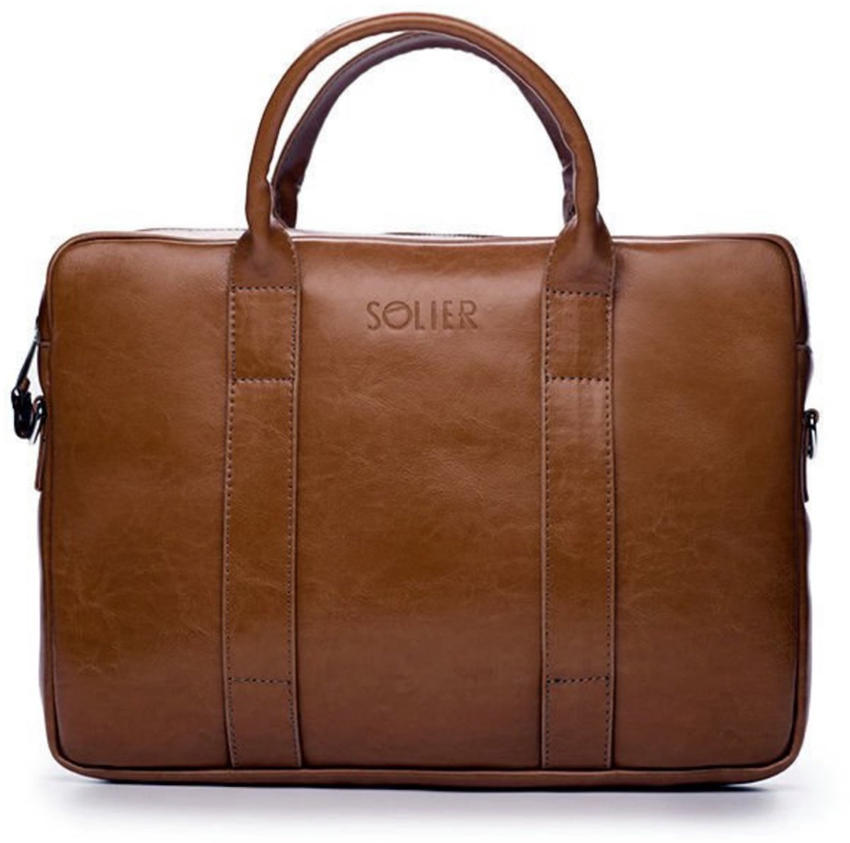 Solier SL20 Edynburg - Leren Heren Laptoptas 15,4 inch - Schoudertas en Aktetas van Echt Leer - Vintage bruin
