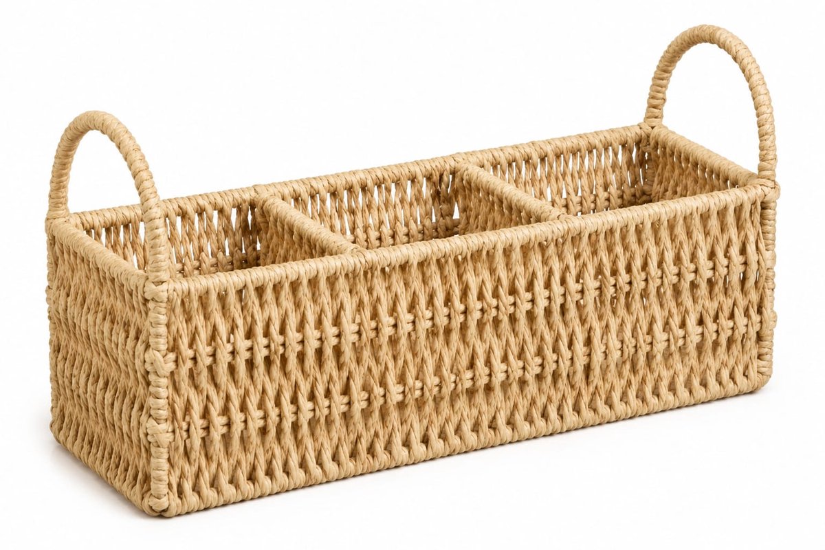 Opbergmand met Vakken 28x10x10 cm Naturel Gevlochten Organizer met Handvat