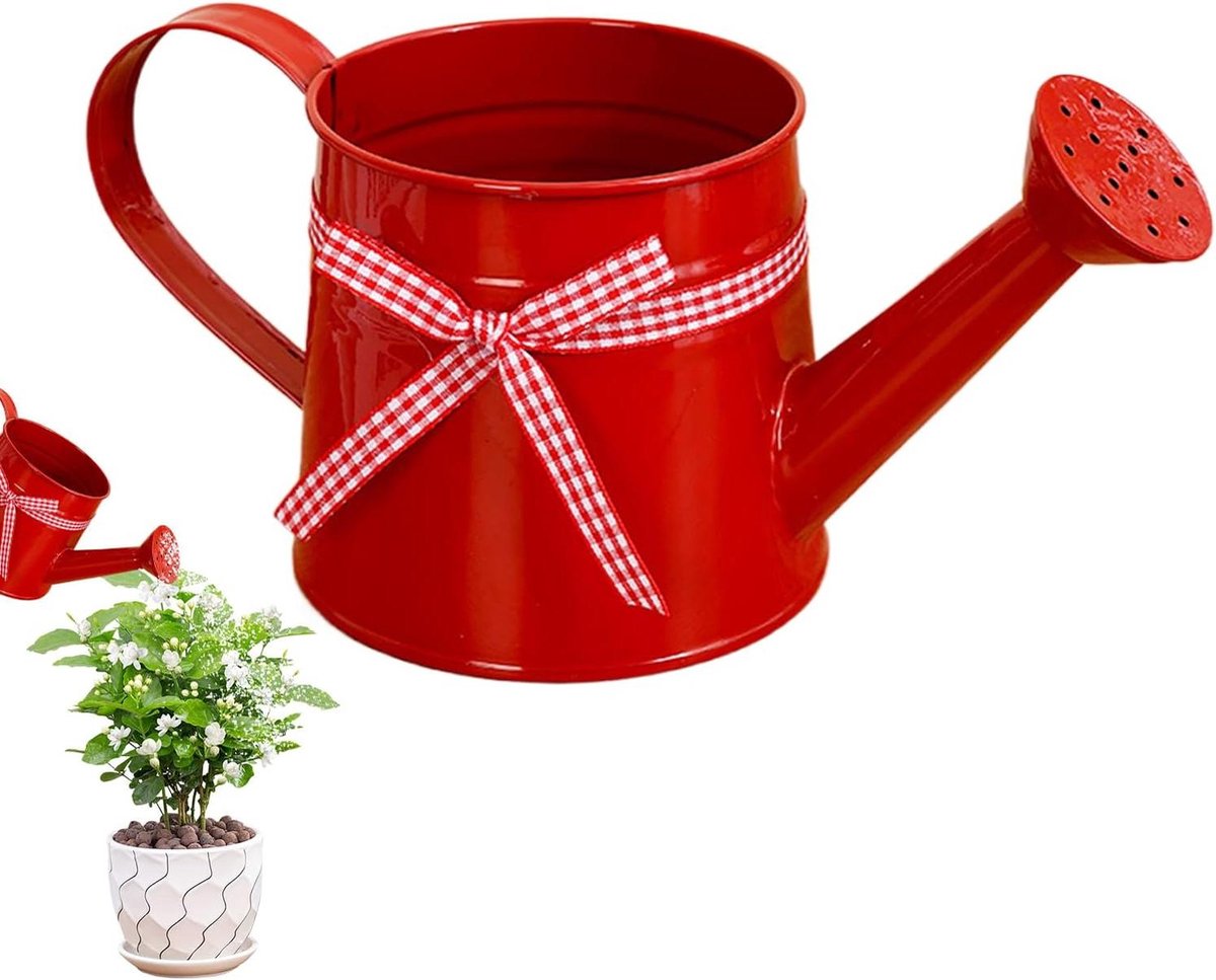 Kleine Gieter - Waterkannetje Planten - Kamerplanten Water Geven - Geruit Lint Decoratie - 1 Liter - Rood