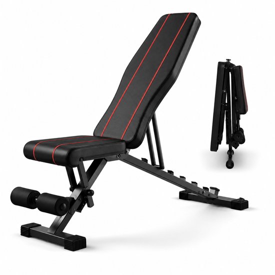 Fitness Halterbank - Fitnessbank - Bench Press Bank - Trainingsbank - Verstelbaar - Inklapbaar - Zwart/Blauw