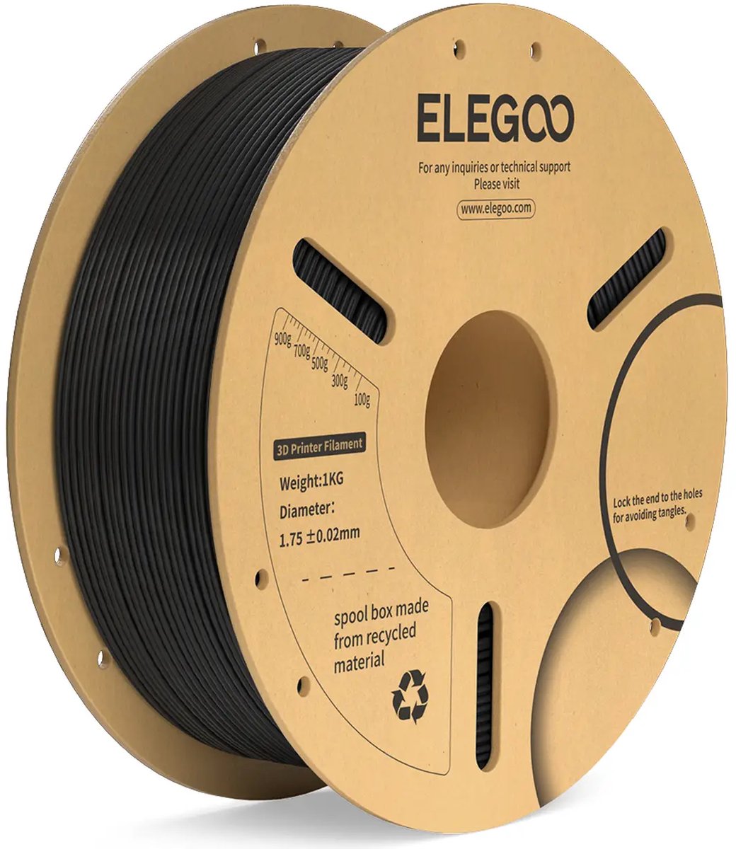 ELEGOO PLA+ Filament Zwart 1KG 1.75mm – Sterk, Soepel en Klitvrij 3D Printer Filament