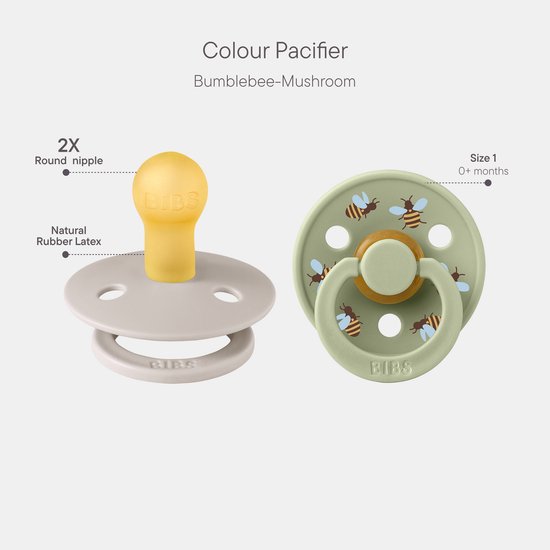 BIBS Colour Studio Speen verpakking van 2 stuks. BPA-vrij, Ronde speen. Natuurlijk rubberlatex, Gemaakt in Denemarken, Maat 1 (0-6 maanden), Mushroom / Sage van Merkloos — afbeelding 2