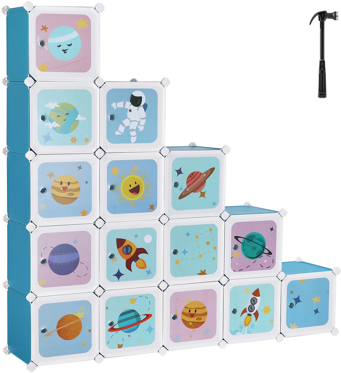 Songmics Kinderboekenkast - Met 15 Kubussen - Modulair Opbergsysteem met Deuren - Voor Kleding Schoenen Blauw