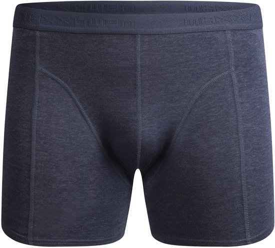 Donkerblauwe gemêleerde boxer, met een effen elastische tailleband.