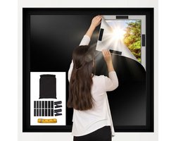 MUPOO Verduisterend Gordijn Kant en Klaar Zelfklevende-Draagbaar verduisteringsgordijn met Klittenband-DIY Verduisteringsdoek-Zonder Boren- Incl. Opbergtas -raam verduistering voor Grote Ramen & Dakraam-Zwart/Zilver-145x100 cm-2 stuks