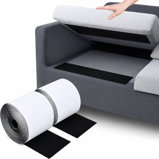 GLODI GOODS® Klittenband zelfklevend dubbelzijdig 200 x 10CM – voor bankkussen – naaibaar kussen montage strip – ZWART