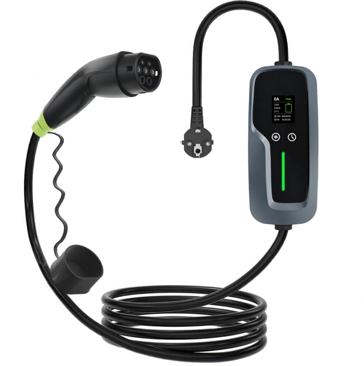 Mobiele thuislader voor Tesla - 5M Kabel - Type 2 met Tesla Knop - Schuko - 16A
