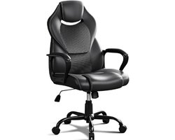 Bureaustoel, directiestoel, 150 kg, bureaustoel, bureaustoel, gamingstoel, ergonomisch PU-leer, pc-stoel, draaistoel met zachte gevoerde armleuningen, kantelfunctie, zwart